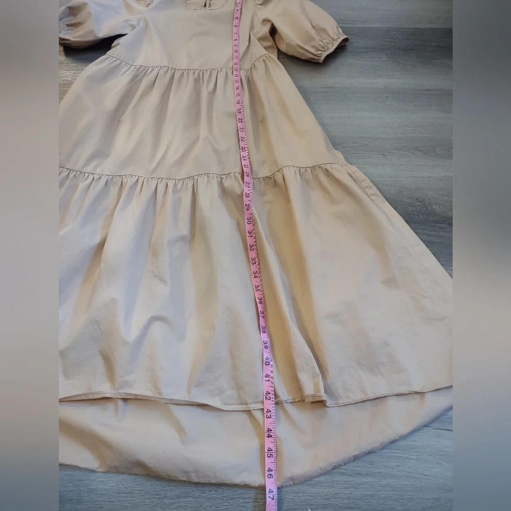 Zara Tan Cotton Puff Sleeves Tiered Maxi Dress. - Picture 8 of 11